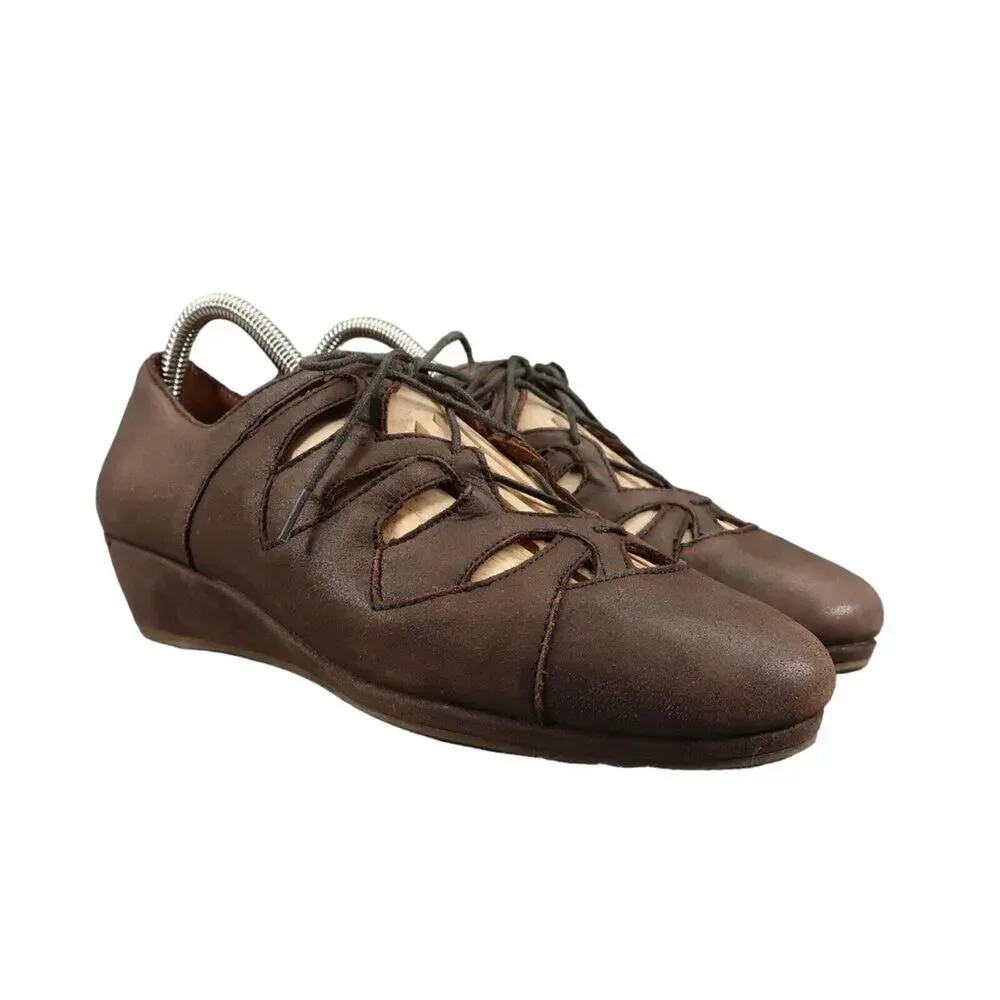 Gentle Souls Shoes Womens 8 Wedge Sandal Lace Up Comfort Classic Leather Brown